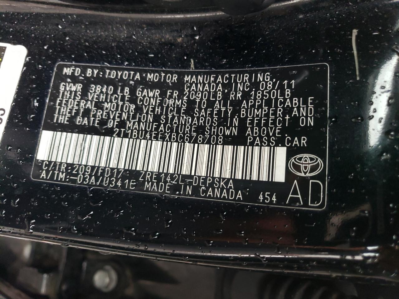 2011 Toyota Corolla VIN 2T1BU4EEXBC678708 Copart auction photo, front end damage thumbnail 13