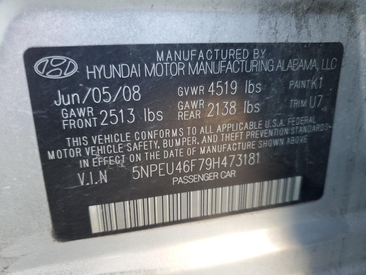 2009 Hyundai Sonata VIN 5NPEU46F79H473181 Copart auction photo, minor dent/scratches damage thumbnail 12