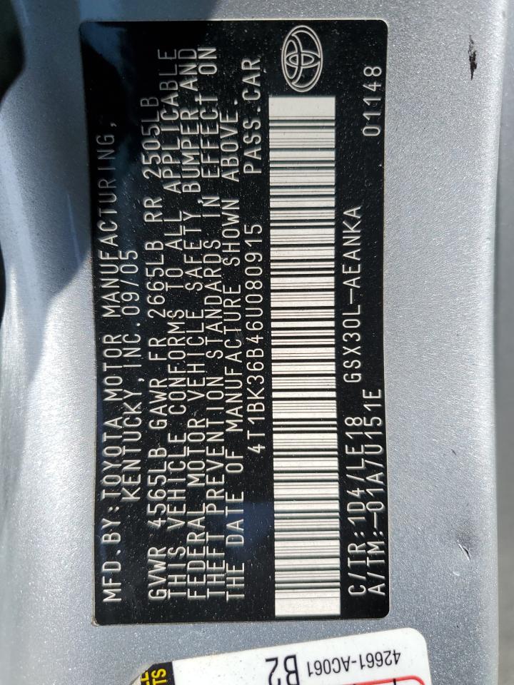 2006 Toyota Avalon VIN 4T1BK36B46U080915 Copart auction photo, all over damage thumbnail 14