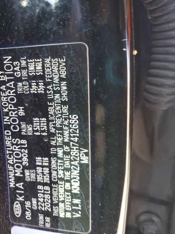 2017 KIA Soul VIN KNDJN2A28H7412686 Copart auction photo, normal wear damage thumbnail 12