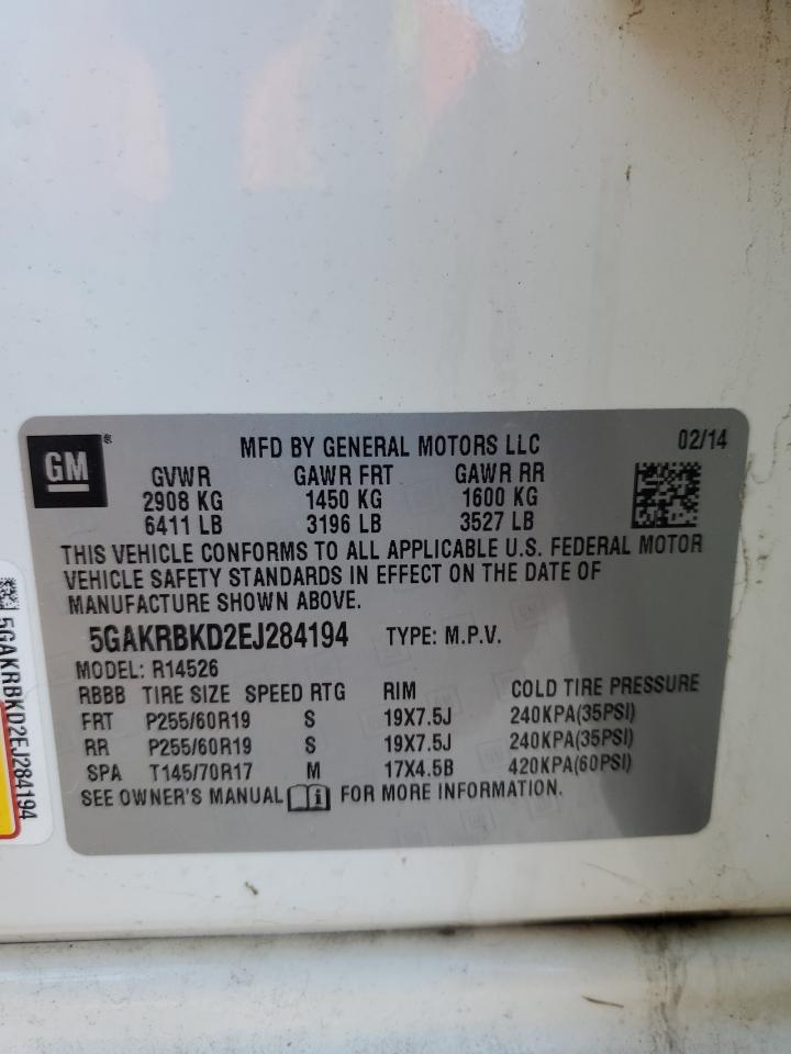 2014 Buick Enclave VIN 5GAKRBKD2EJ284194 Copart auction photo, front end damage thumbnail 13