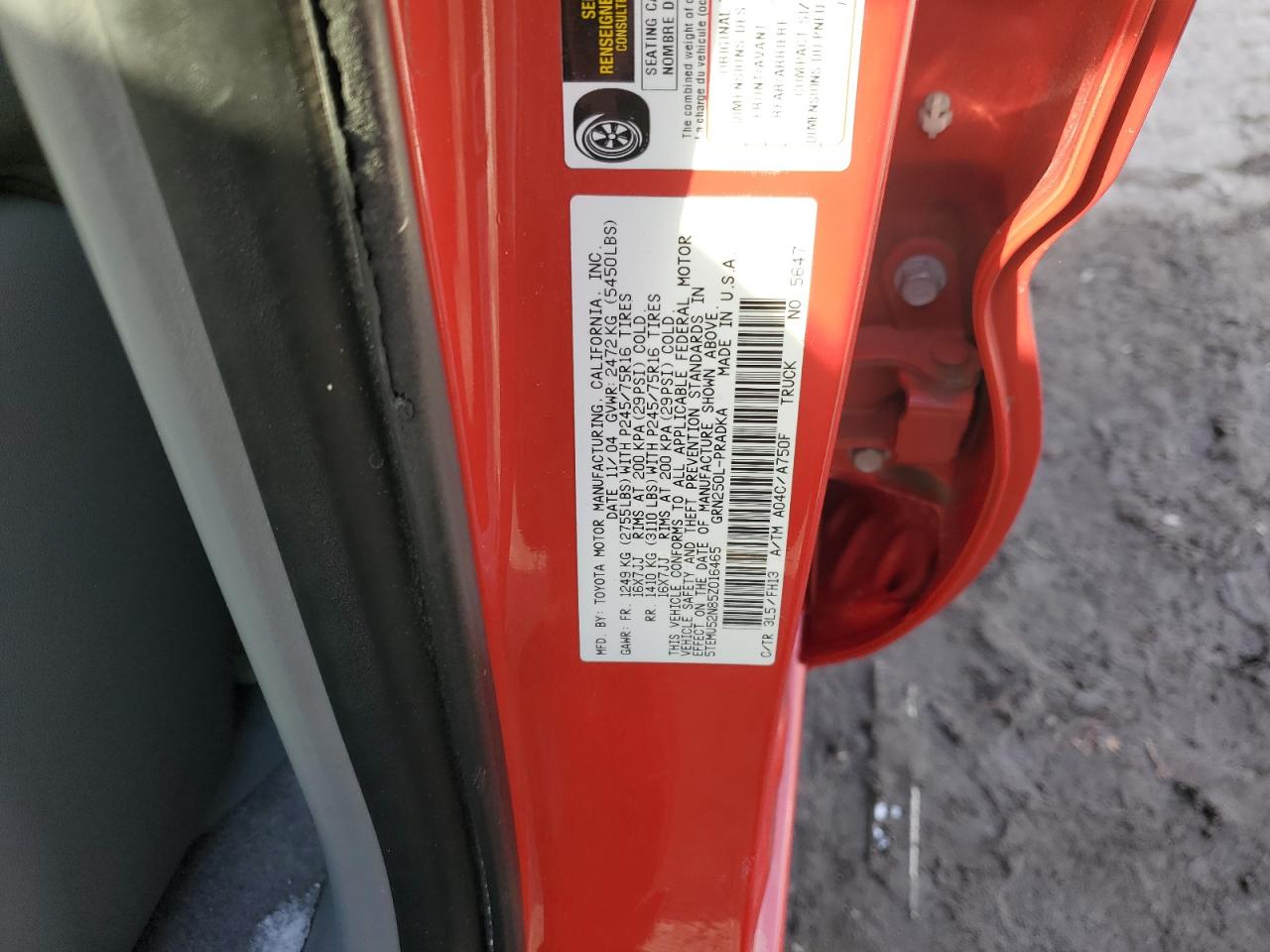 2005 Toyota Tacoma VIN 5TEMU52N85Z016465 Copart auction photo, all over damage thumbnail 12