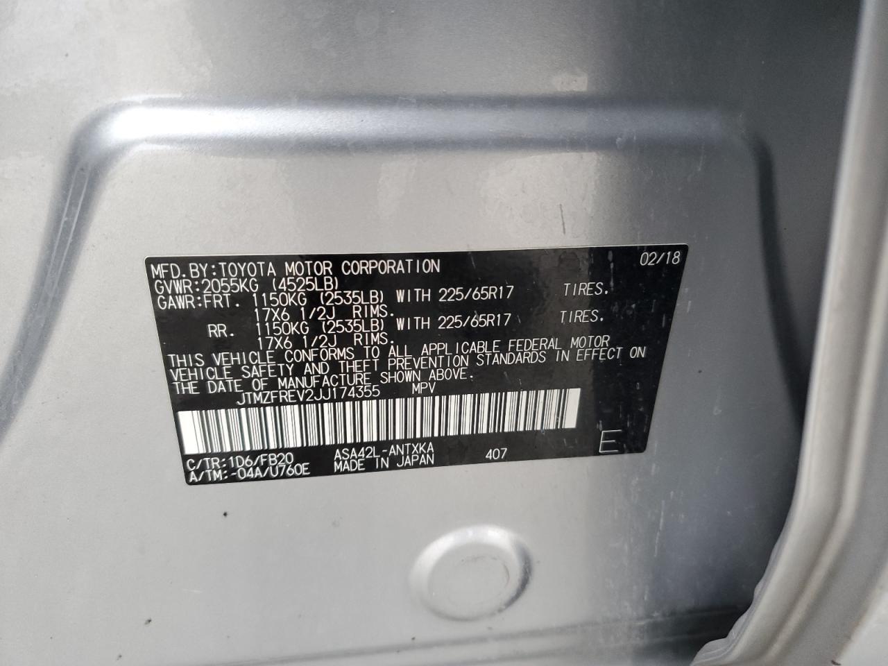 2018 Toyota RAV 4 VIN JTMZFREV2JJ174355 Copart auction photo, front end damage thumbnail 15