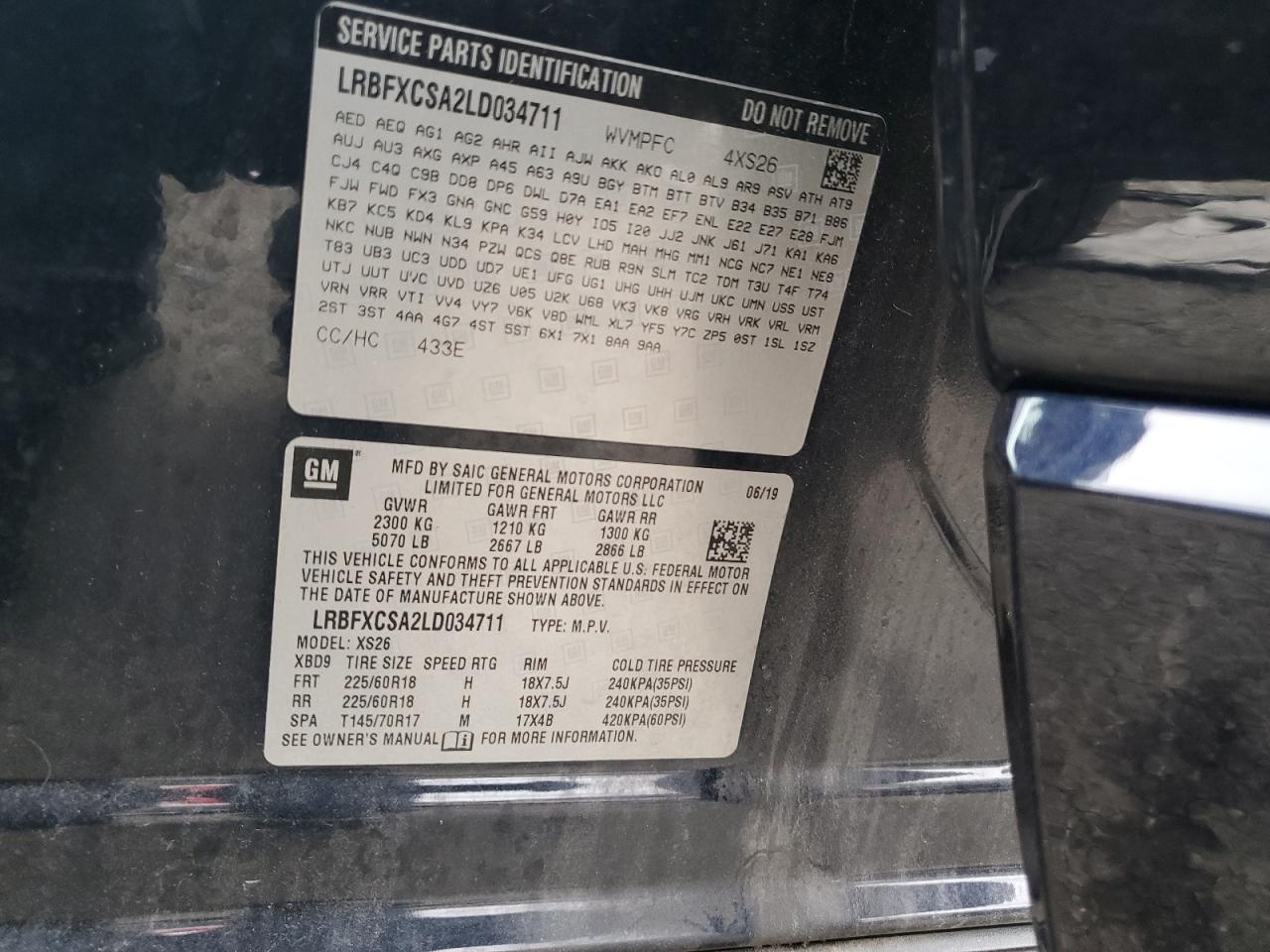 2020 Buick Envision VIN LRBFXCSA2LD034711 Copart auction photo, front end / mechanical damage thumbnail 14