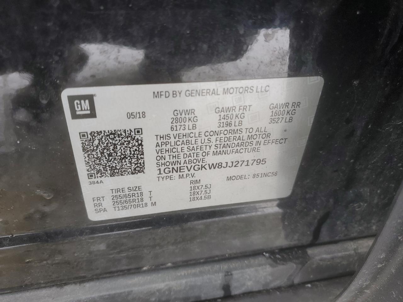 2018 Chevrolet Traverse VIN 1GNEVGKW8JJ271795 Copart auction photo, front end damage thumbnail 15