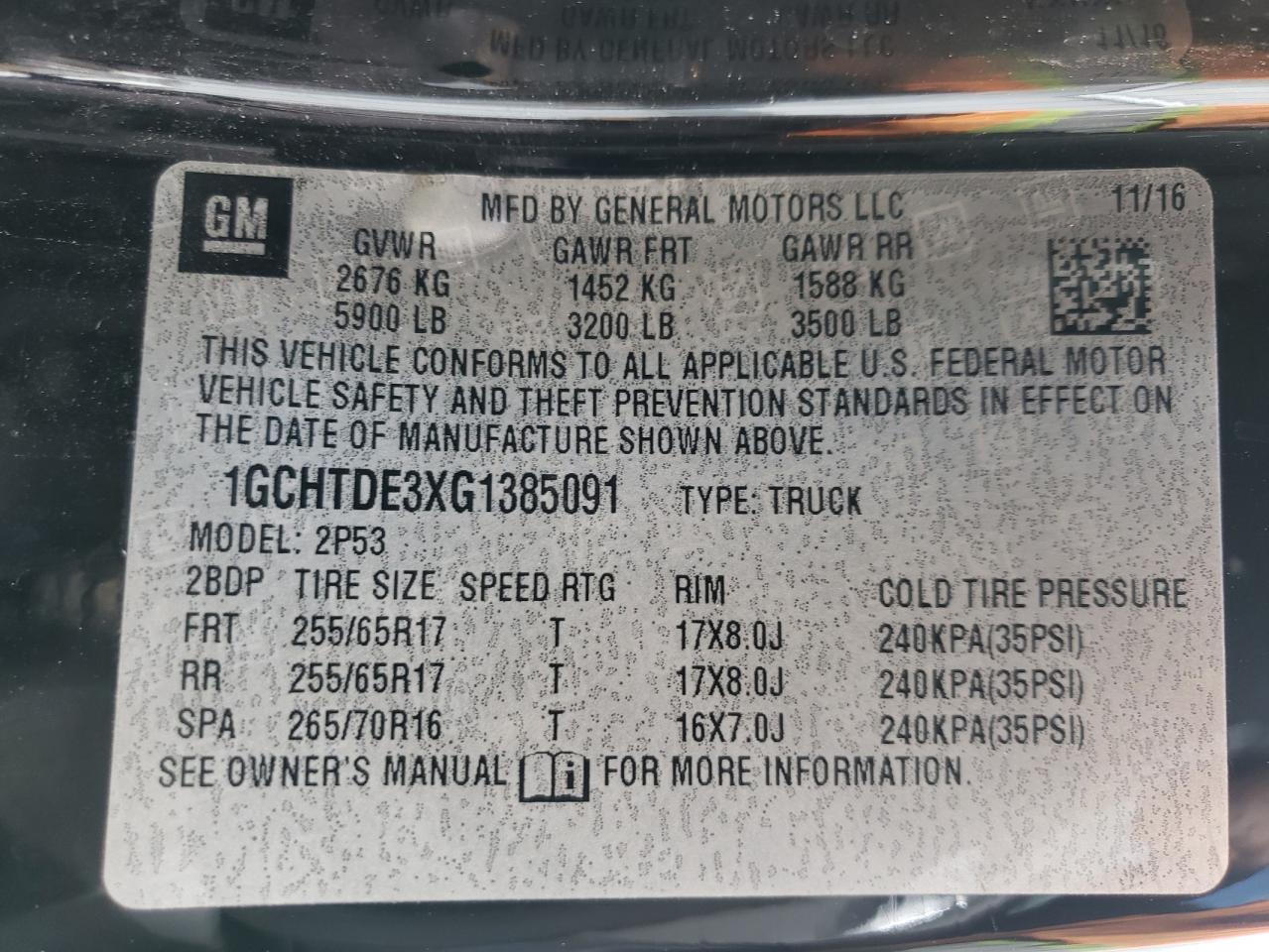 2016 Chevrolet Colorado VIN 1GCHTDE3XG1385091 Copart auction photo, mechanical / minor dent/scratches damage thumbnail 12