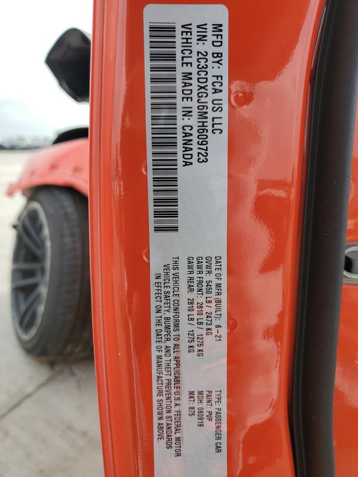 2021 Dodge Charger VIN 2C3CDXGJ6MH609723 Copart auction photo, front end / side damage thumbnail 12