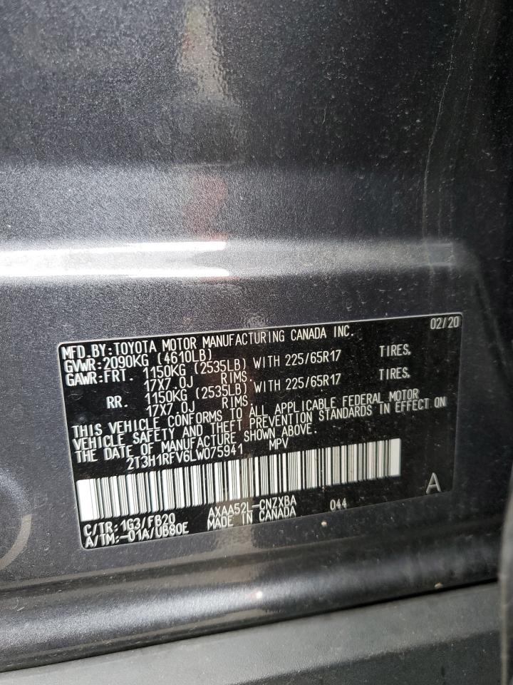 2020 Toyota RAV 4 VIN 2T3H1RFV6LW075941 Copart auction photo, rear end damage thumbnail 14
