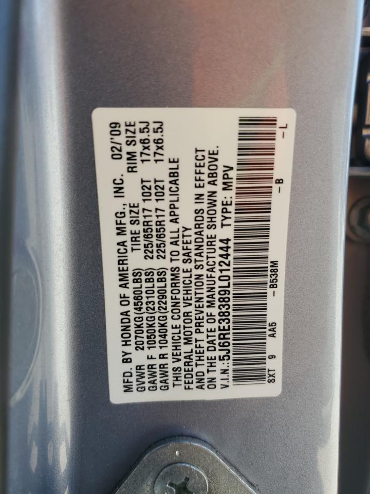 2009 Honda CR-V VIN 5J6RE38389L012444 Copart auction photo, rear end damage thumbnail 12