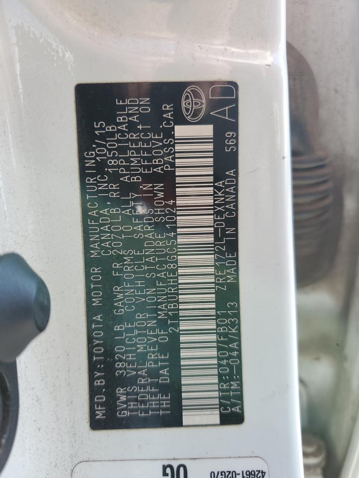 2016 Toyota Corolla VIN 2T1BURHE8GC541024 Copart auction photo, side damage thumbnail 14