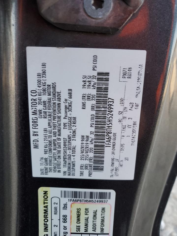 2017 Ford Mustang VIN 1FA6P8TH5H5249937 Copart auction photo, rear end damage thumbnail 13
