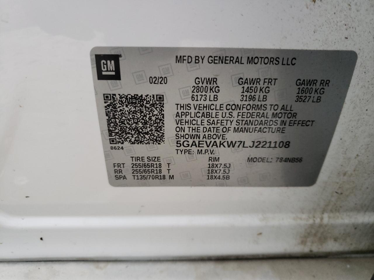 2020 Buick Enclave VIN 5GAEVAKW7LJ221108 Copart auction photo, front end / side damage thumbnail 13