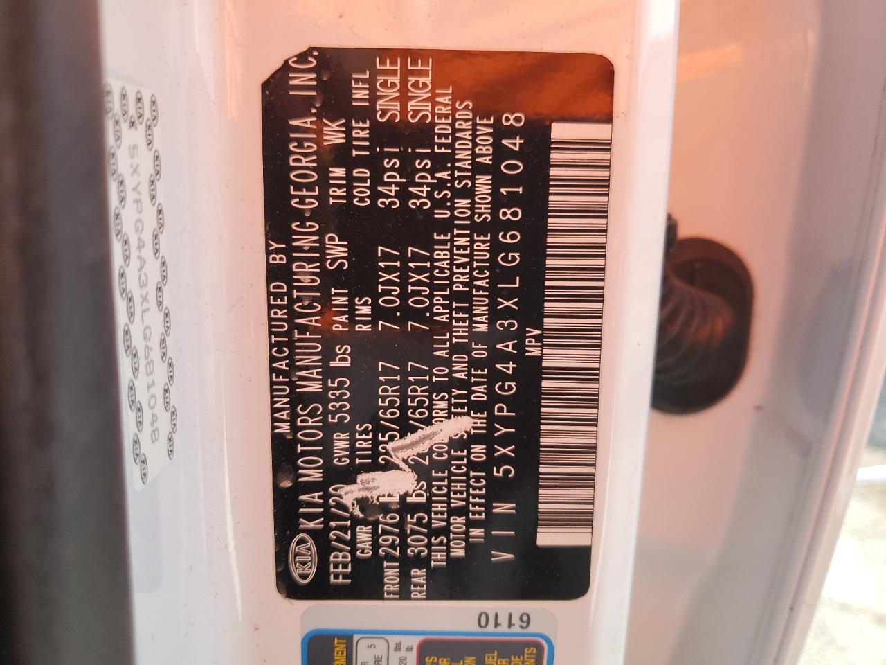 2020 KIA Sorento VIN 5XYPG4A3XLG681048 Copart auction photo, vandalism / front end damage thumbnail 13