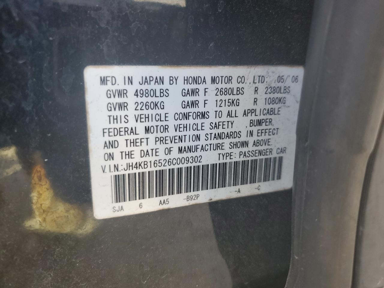 2006 Acura RL VIN JH4KB16526C009302 Copart auction photo, front end / undercarriage damage thumbnail 12