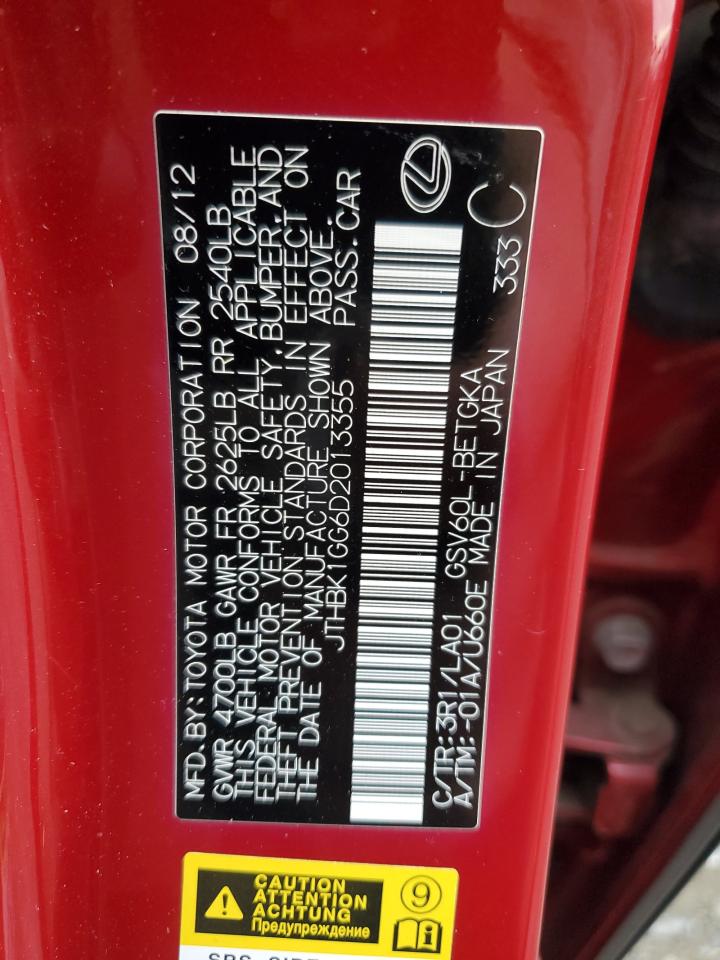 2013 Lexus ES VIN JTHBK1GG6D2013355 Copart auction photo, rear end damage thumbnail 13