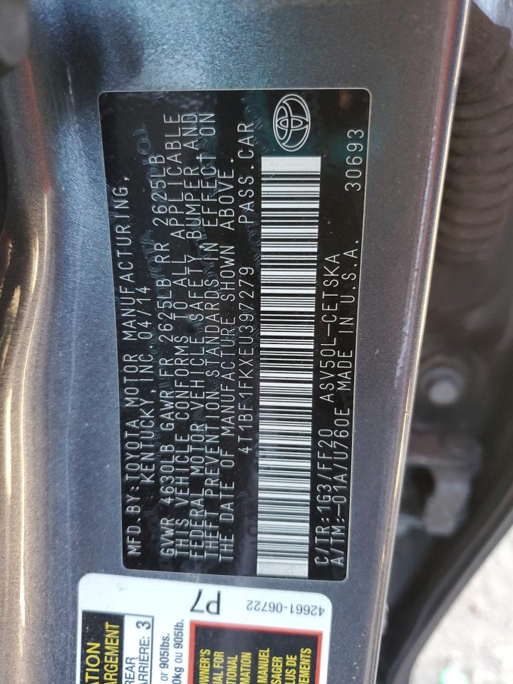 2014 Toyota Camry VIN 4T1BF1FKXEU397279 Copart auction photo, rear end / front end damage thumbnail 12