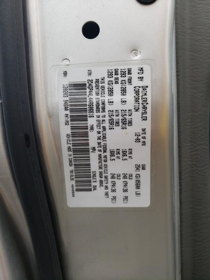 2004 Dodge Caravan VIN 2D4GP44L44R606616 Copart auction photo, rear end / minor dent/scratches damage thumbnail 13