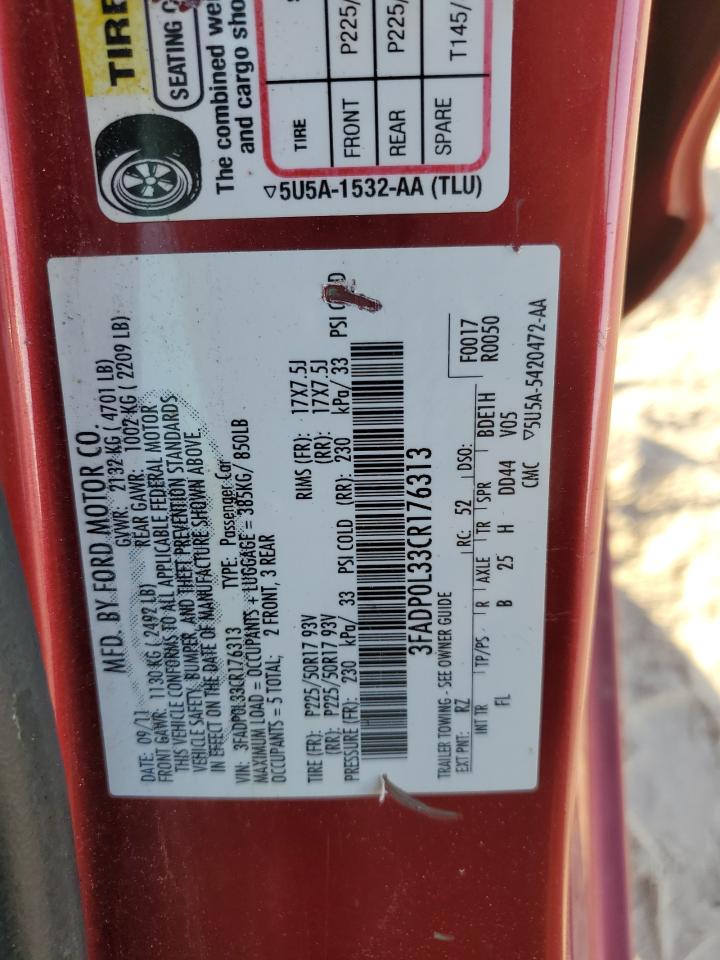 2012 Ford Fusion VIN 3FADP0L33CR176313 Copart auction photo, front end / minor dent/scratches damage thumbnail 12