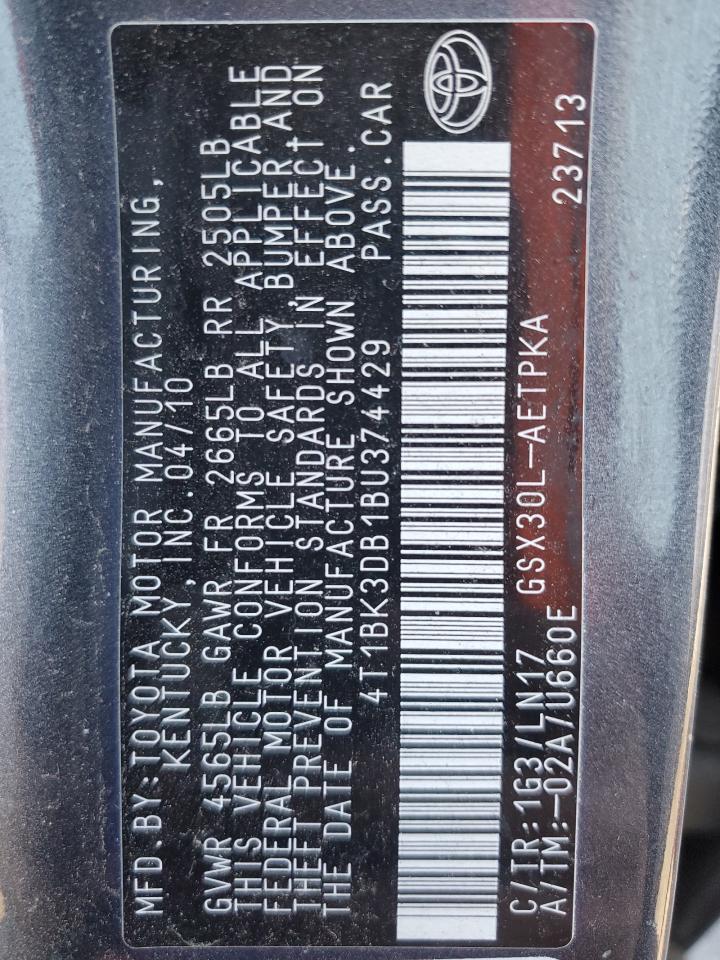 2011 Toyota Avalon VIN 4T1BK3DB1BU374429 Copart auction photo, rear end / front end damage thumbnail 12