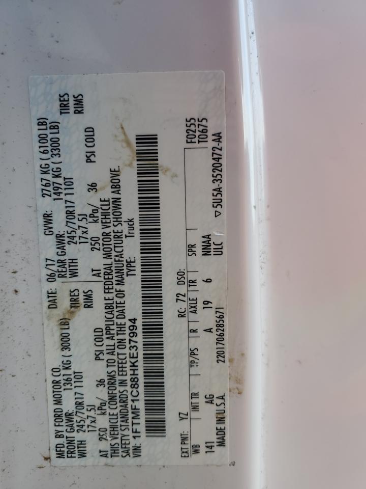 2017 Ford F-150 VIN 1FTMF1C88HKE37994 Copart auction photo, front end damage thumbnail 14