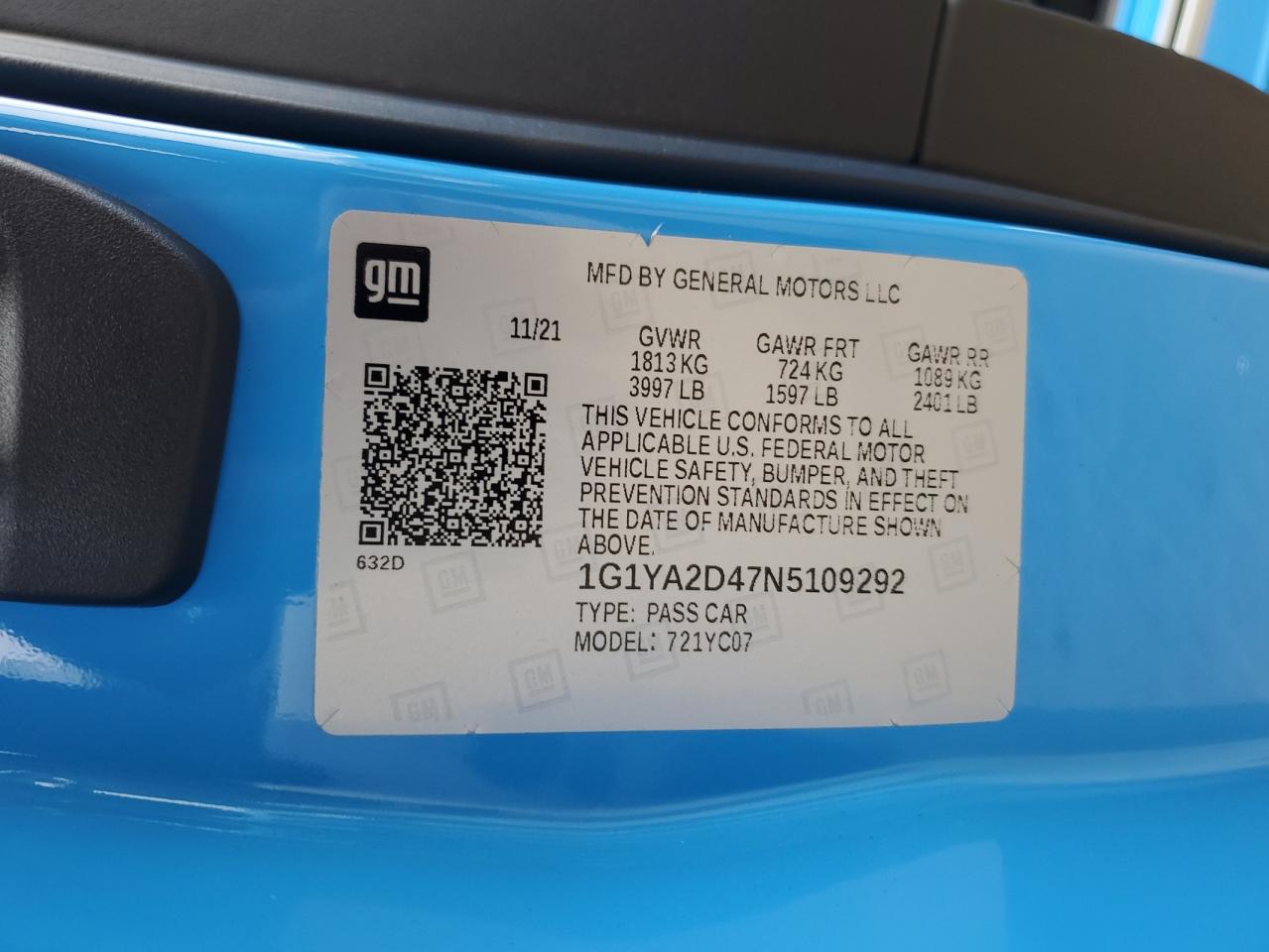 2022 Chevrolet Corvette VIN 1G1YA2D47N5109292 Copart auction photo, front end damage thumbnail 15