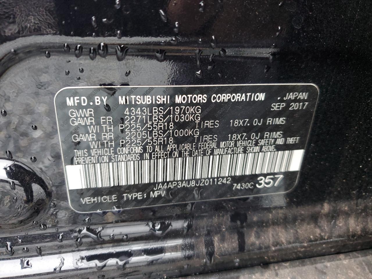 2018 Mitsubishi Outlander VIN JA4AP3AU8JZ011242 Copart auction photo, front end damage thumbnail 13