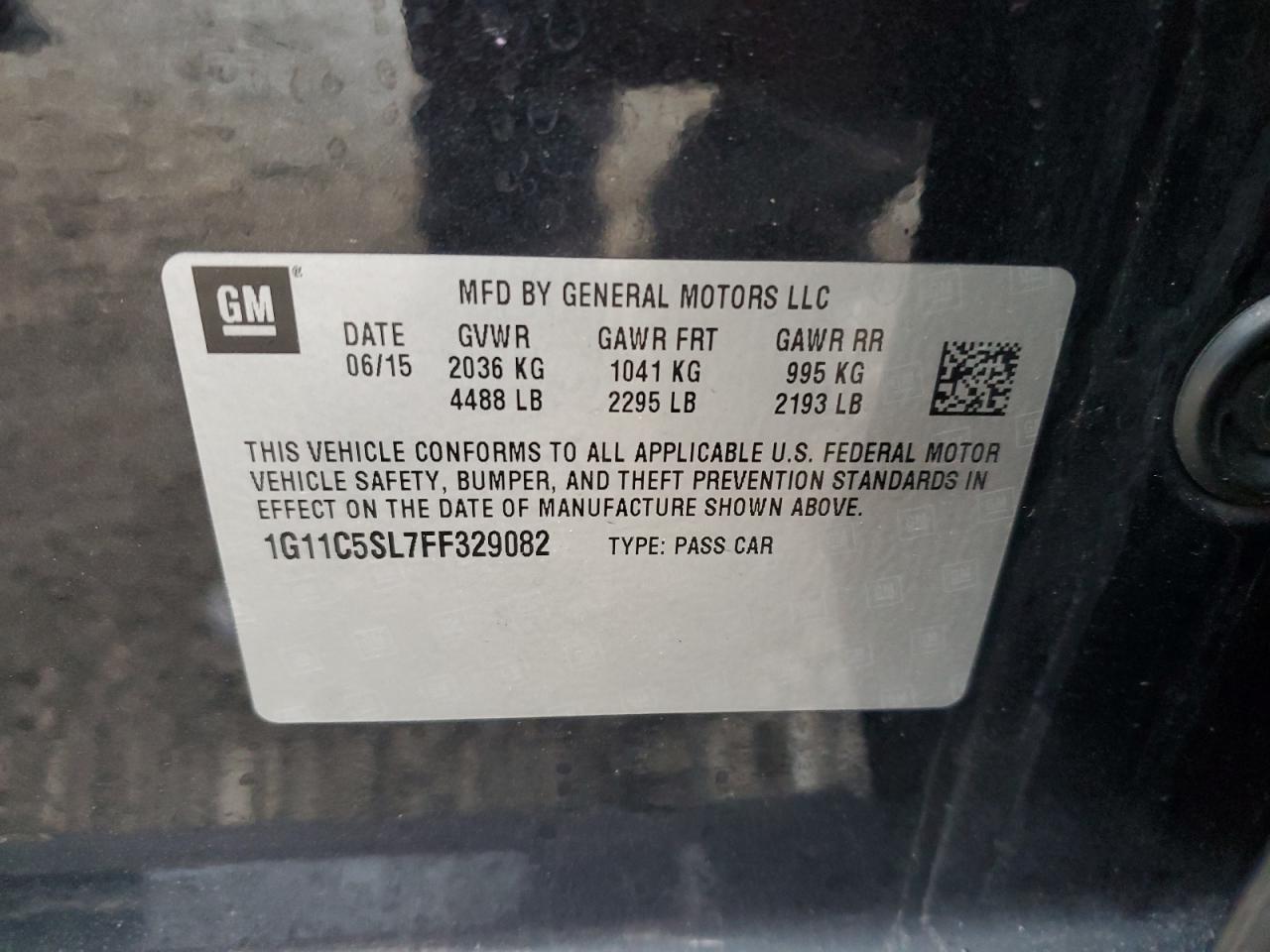 2015 Chevrolet Malibu VIN 1G11C5SL7FF329082 Copart auction photo, all over damage thumbnail 12