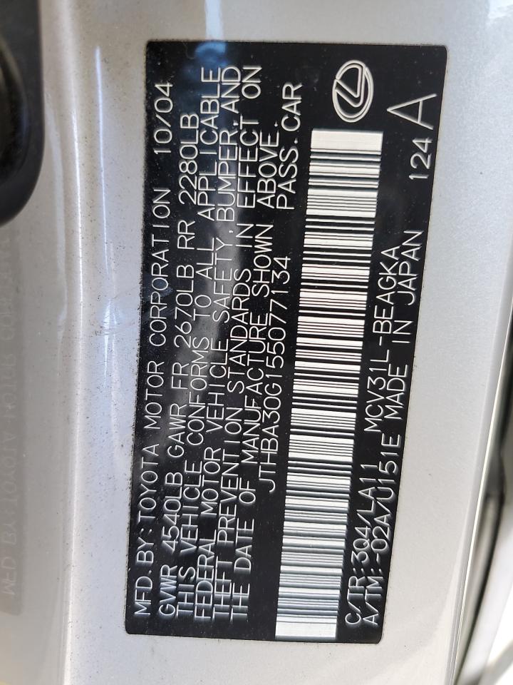 2005 Lexus ES VIN JTHBA30G155077134 Copart auction photo, side / all over damage thumbnail 12