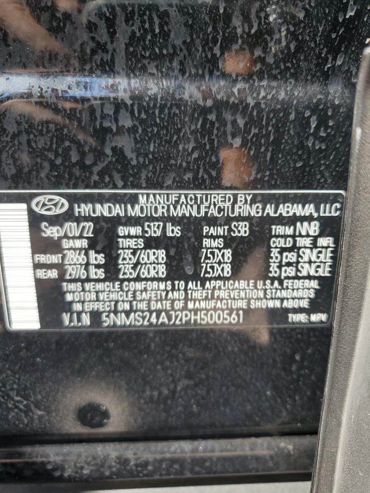 2023 Hyundai Santa Fe VIN 5NMS24AJ2PH500561 Copart auction photo, rear end / front end damage thumbnail 13