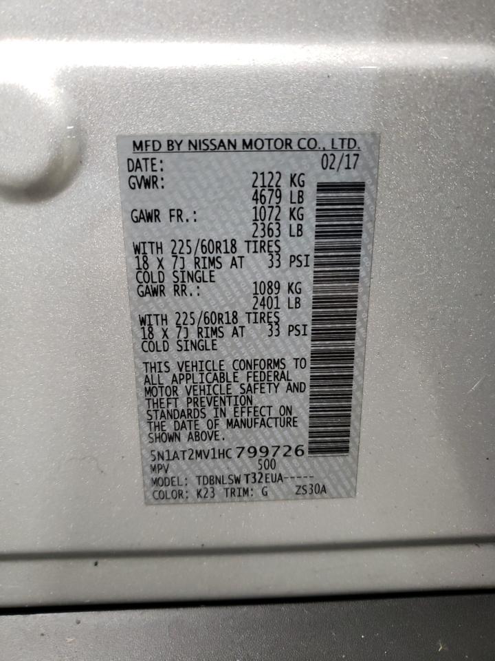 2017 Nissan Rogue VIN 5N1AT2MV1HC799726 Copart auction photo, front end / minor dent/scratches damage thumbnail 14