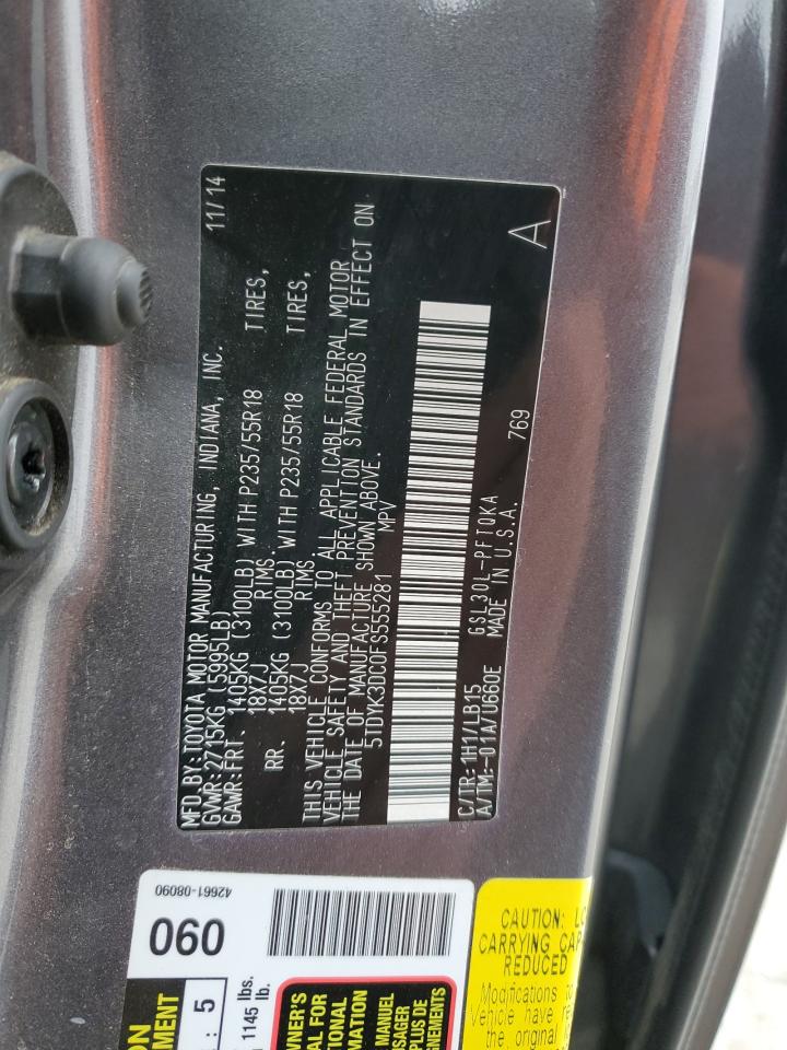 2015 Toyota Sienna VIN 5TDYK3DC0FS555281 Copart auction photo, side / rear end damage thumbnail 13