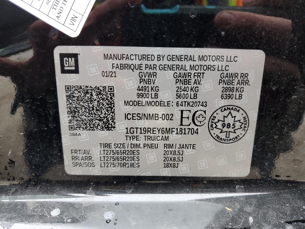 2021 GMC Sierra VIN 1GT19REY6MF181704 Copart auction photo, rear end / front end damage thumbnail 12