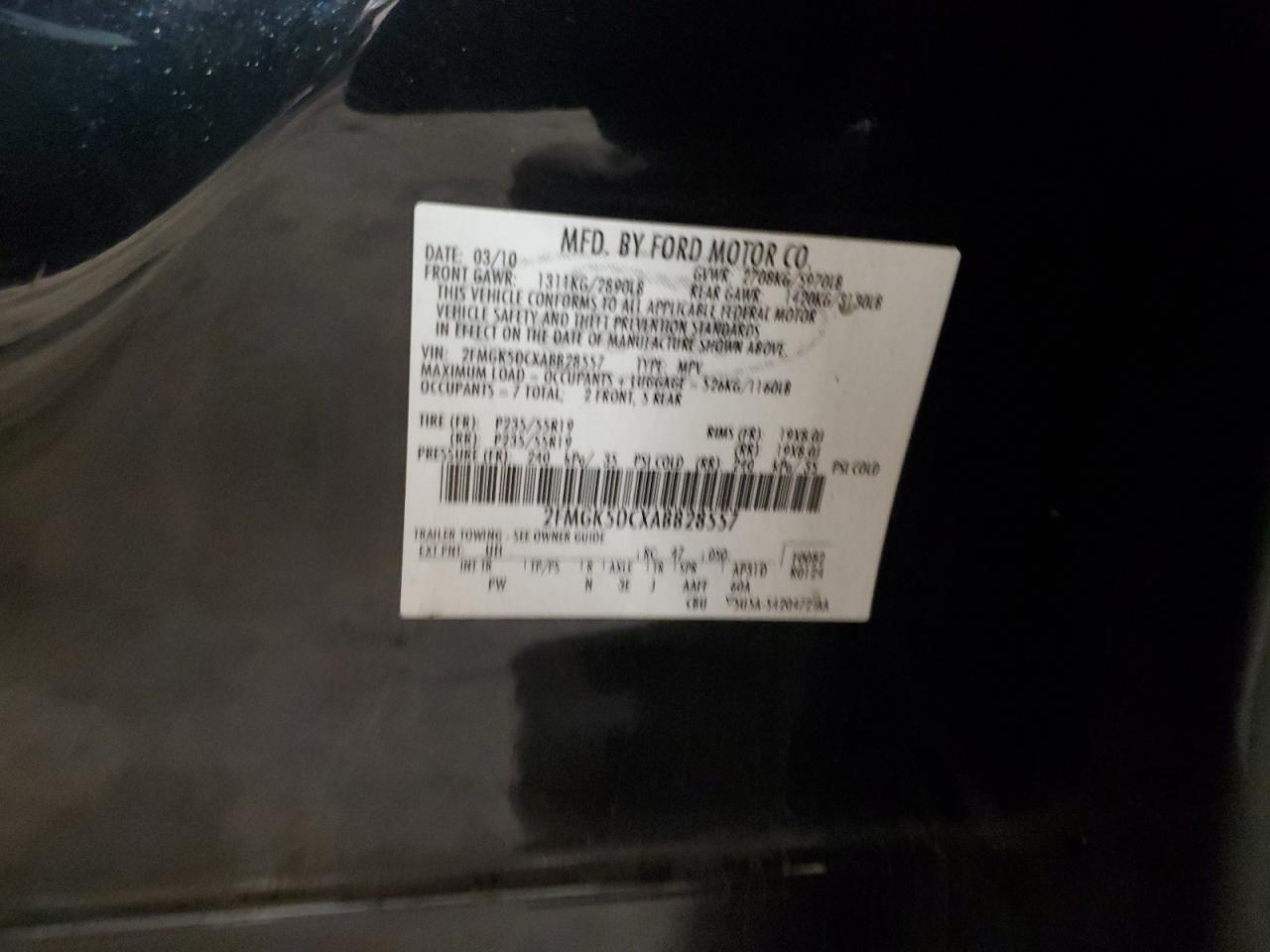 2010 Ford Flex VIN 2FMGK5DCXABB28557 Copart auction photo, rear end damage thumbnail 12