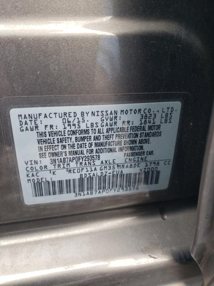 2015 Nissan Sentra VIN 3N1AB7AP0FY293578 Copart auction photo, rear end damage thumbnail 12