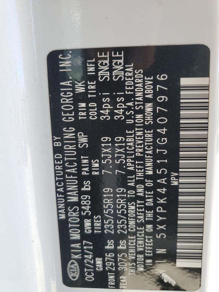 2018 KIA Sorento VIN 5XYPK4A51JG407976 Copart auction photo, side / minor dent/scratches damage thumbnail 15
