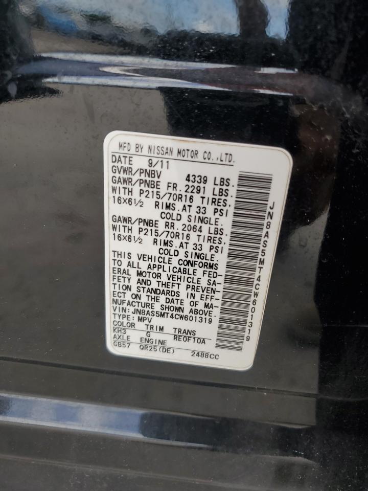 2012 Nissan Rogue VIN JN8AS5MT4CW601319 Copart auction photo, front end damage thumbnail 13