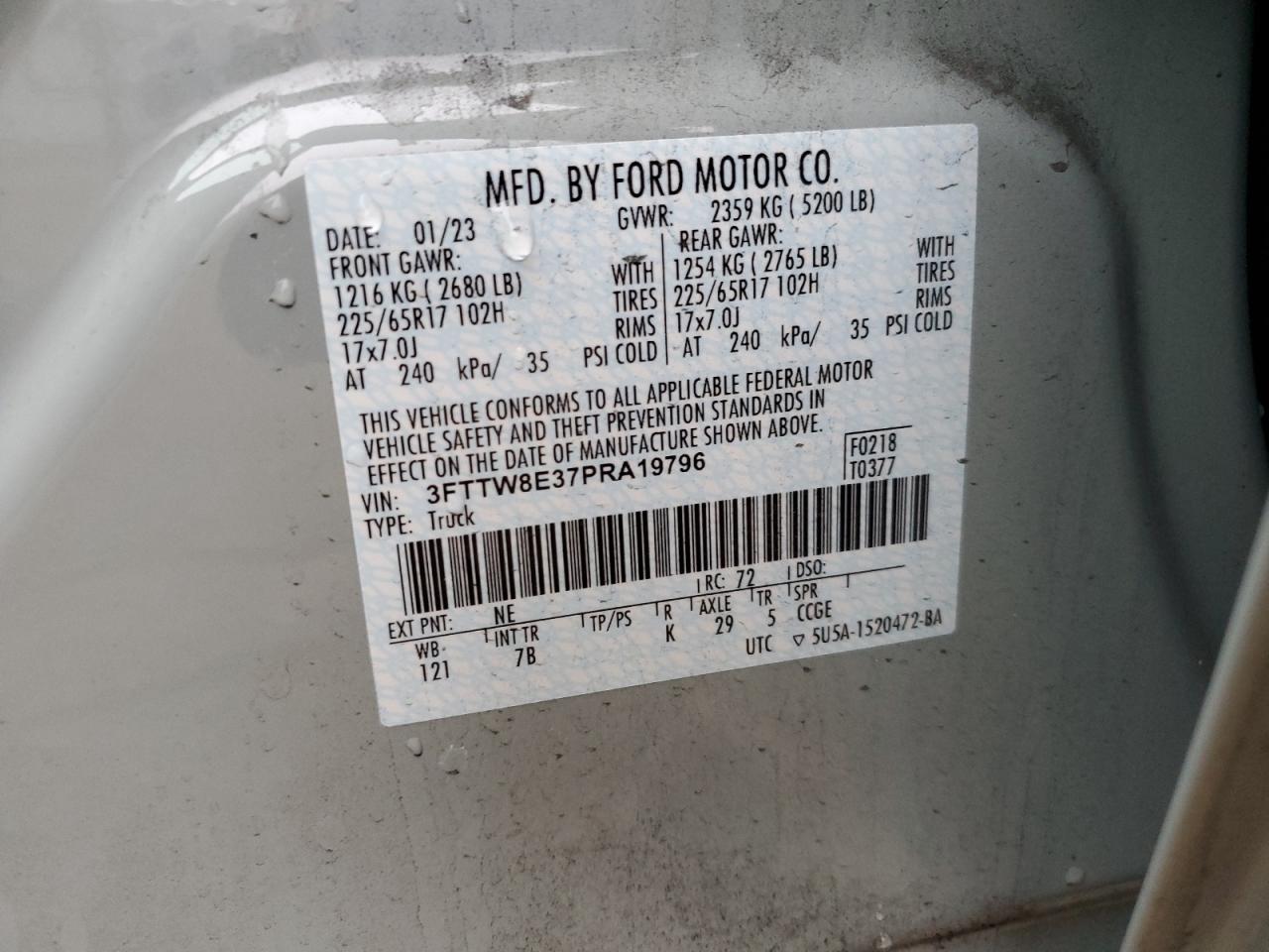 2023 Ford Maverick VIN 3FTTW8E37PRA19796 Copart auction photo, front end / side damage thumbnail 13