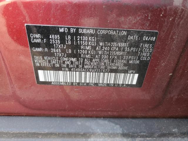 2018 Subaru Outback VIN 4S4BSACC9J3357672 Copart auction photo, front end / top/roof damage thumbnail 12