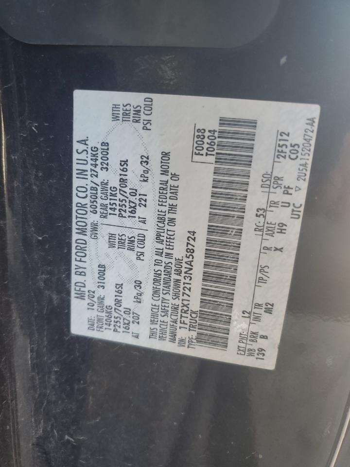 2003 Ford F-150 VIN 1FTRX17213NA58724 Copart auction photo, front end / all over damage thumbnail 12