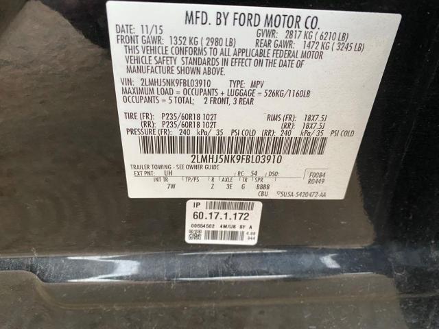 2015 Lincoln MKT VIN 2LMHJ5NK9FBL03910 Copart auction photo, front end / damage history damage thumbnail 10
