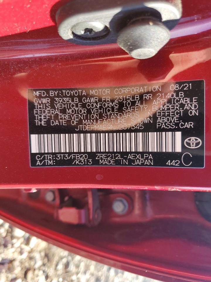 2022 Toyota Corolla VIN JTDEPMAE9NJ207345 Copart auction photo, rear end damage thumbnail 12