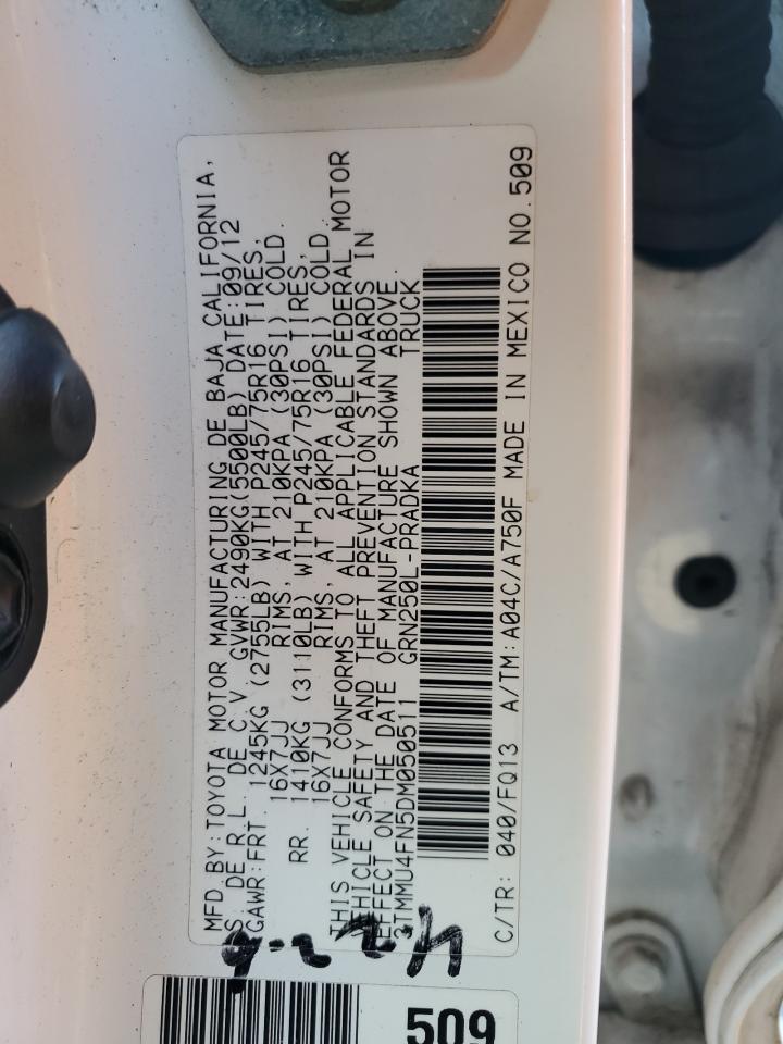 2013 Toyota Tacoma VIN 3TMMU4FN5DM050511 Copart auction photo, front end / side damage thumbnail 13