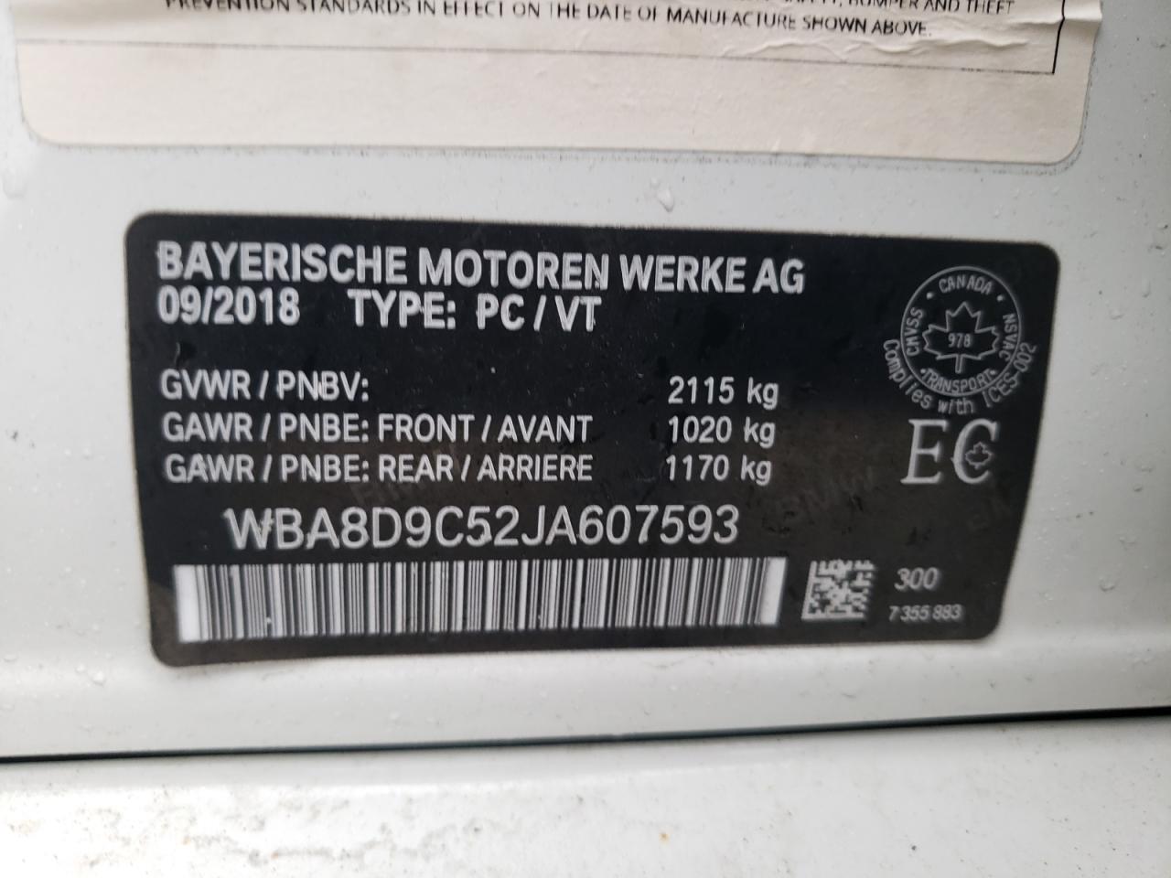 2018 BMW 3er VIN WBA8D9C52JA607593 Copart auction photo, front end / side damage thumbnail 13