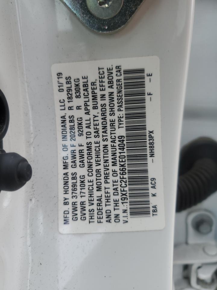 2019 Honda Civic VIN 19XFC2F66KE014049 Copart auction photo, front end damage thumbnail 13