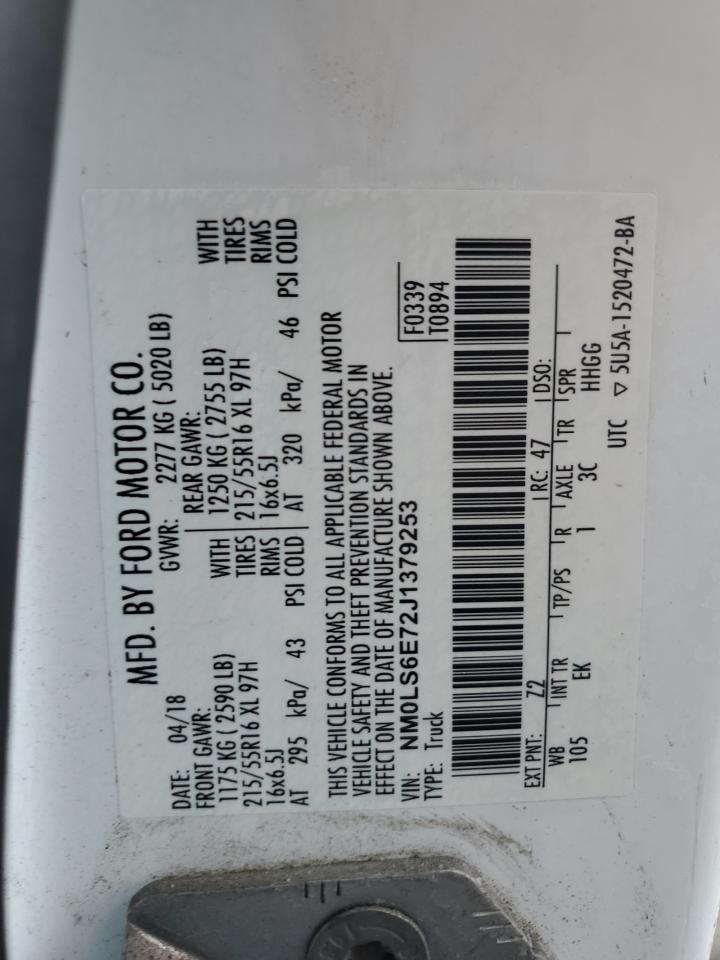 2018 Ford Transit VIN NM0LS6E72J1379253 Copart auction photo, front end / mechanical damage thumbnail 13