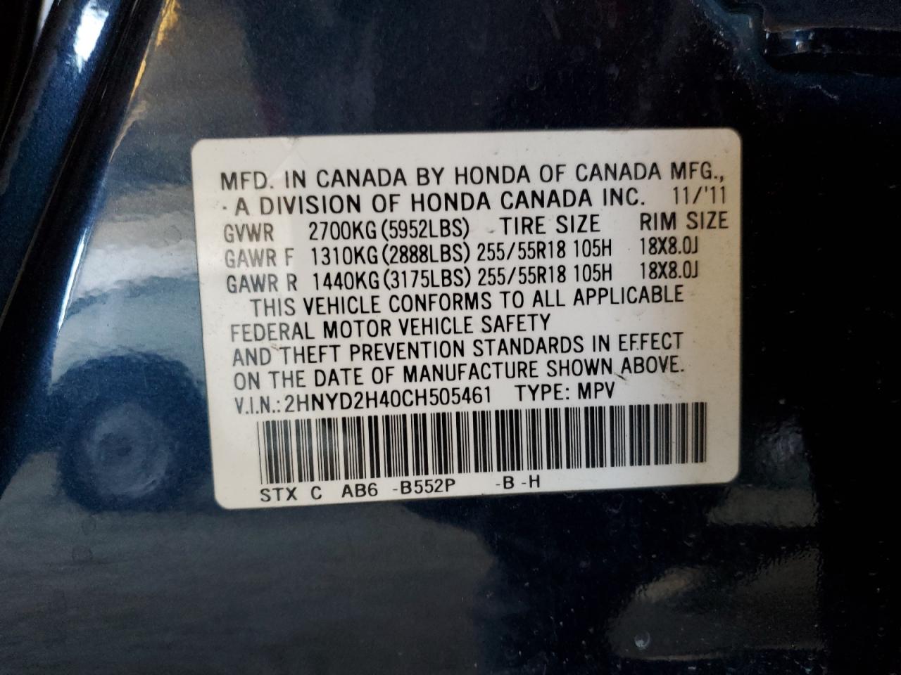 2012 Acura MDX VIN 2HNYD2H40CH505461 Copart auction photo, undercarriage / front end damage thumbnail 13