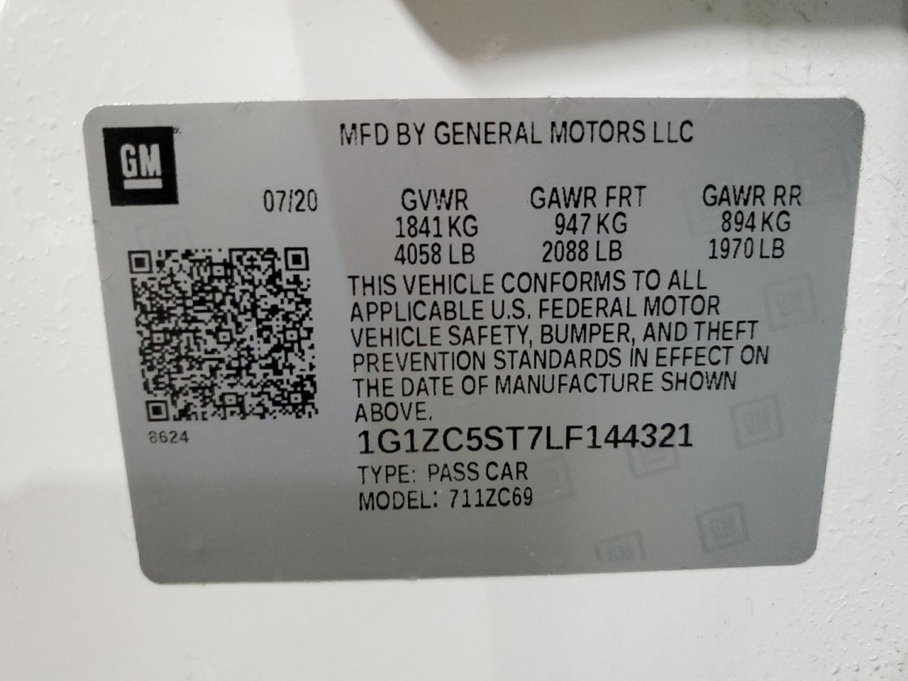 2020 Chevrolet Malibu VIN 1G1ZC5ST7LF144321 Copart auction photo, rear end / side damage thumbnail 12