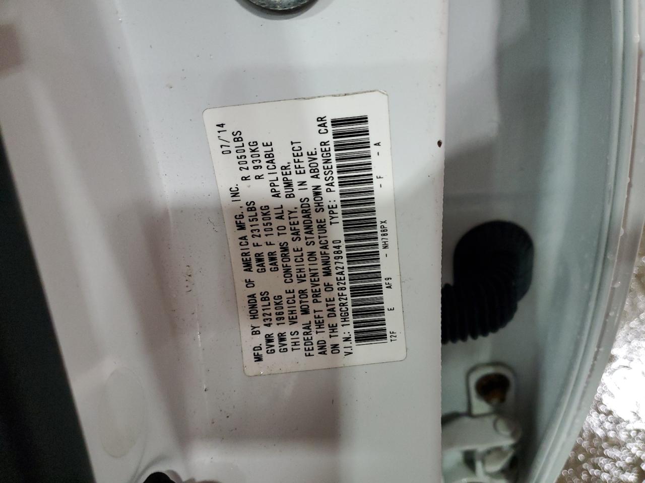 2014 Honda Accord VIN 1HGCR2F82EA279840 Copart auction photo, front end damage thumbnail 13