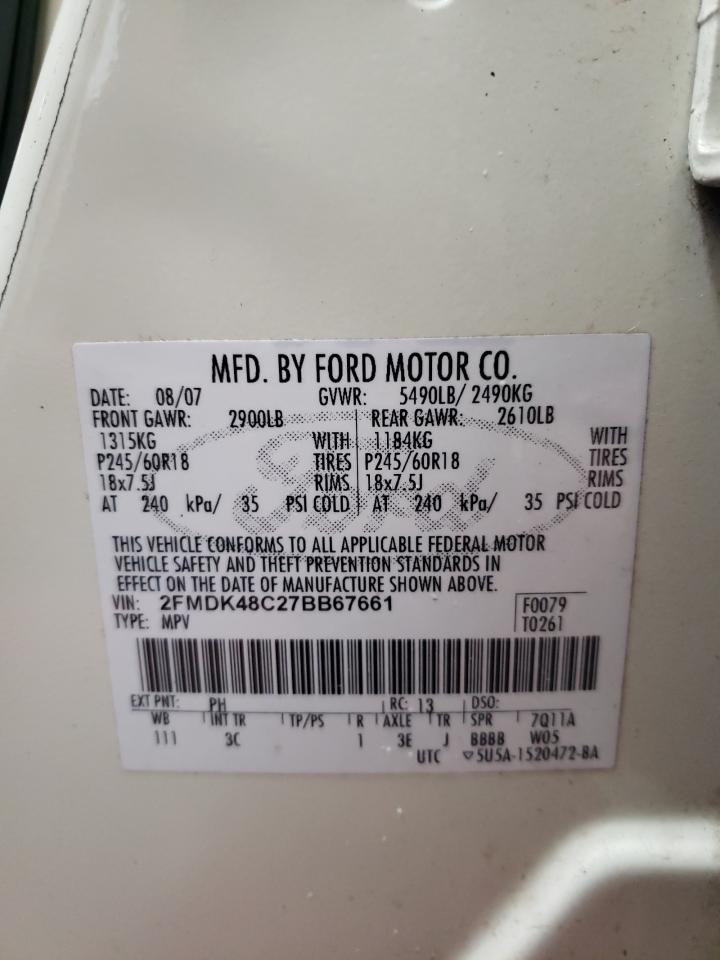 2007 Ford Edge VIN 2FMDK48C27BB67661 Copart auction photo, front end damage thumbnail 14