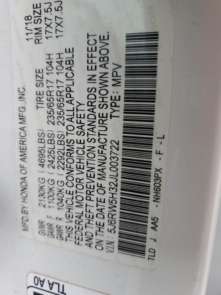 2018 Honda CR-V VIN 5J6RW5H32JL003722 Copart auction photo, all over damage thumbnail 14
